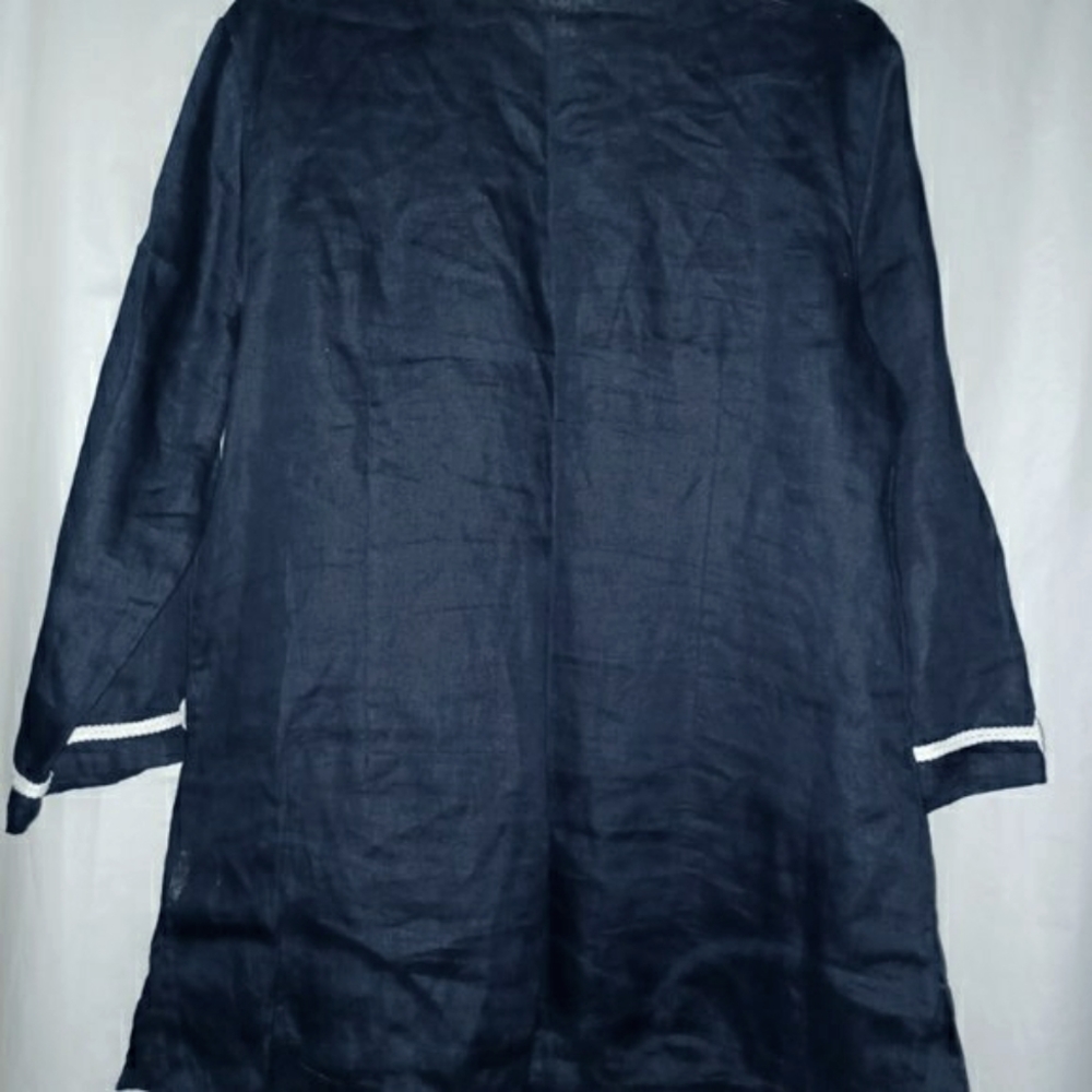 CHARTER CLUB COASTAL NAUTICAL ANCHOR TUNIC BLOUSE 100% LINEN BLUE WHITE LARGE - Picture 3 of 8